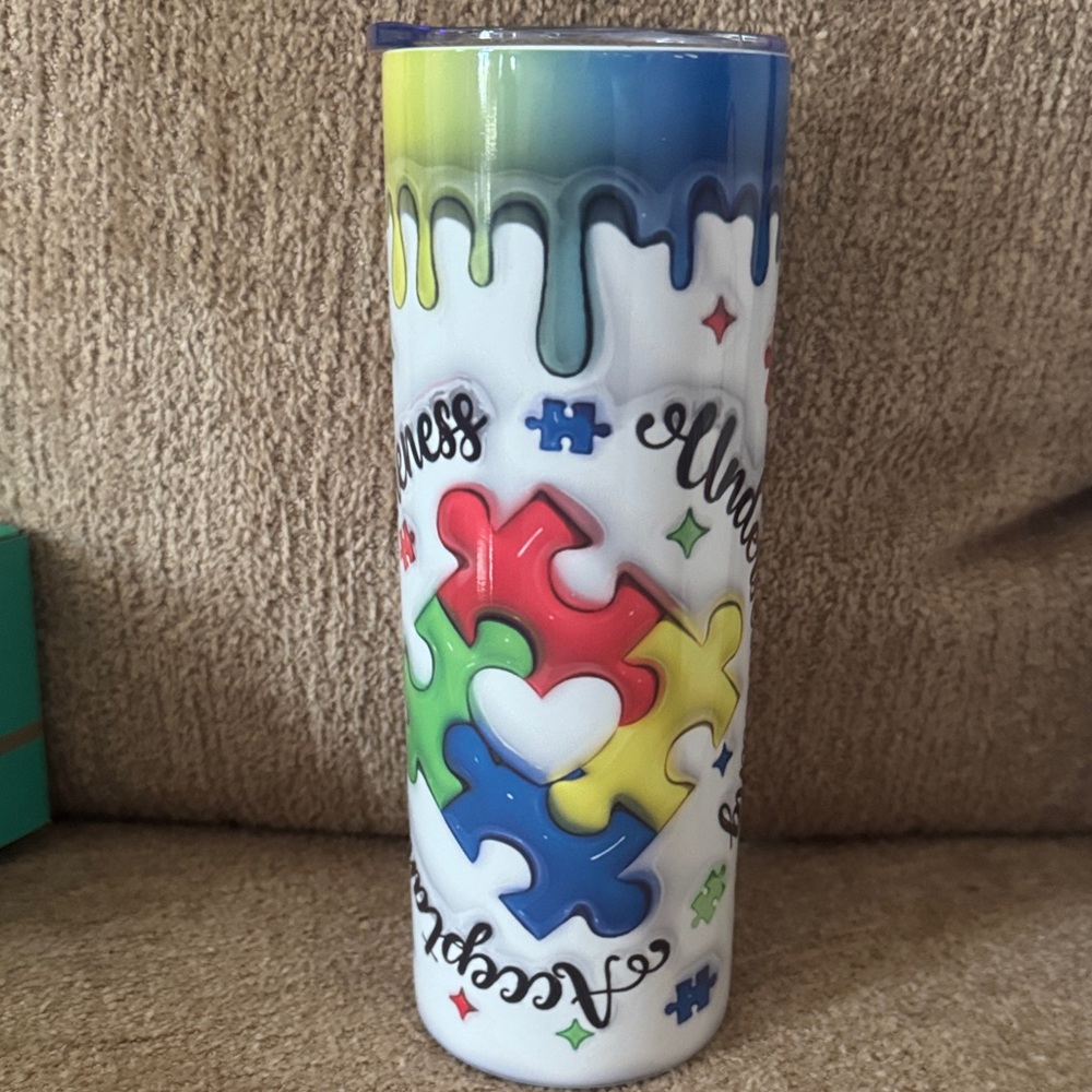 Hand Crafted Autism Awareness Puzzle Tumbler - Picture 2 of 6